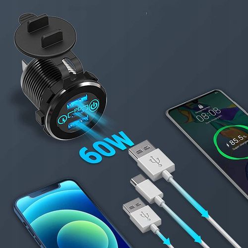 GNIAZDO ŁADOWARKA SAMOCHÓD QC3.0 3xUSB 12V-24V na Arena.pl