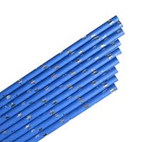 Słomki papierowe niebieskie w srebrne gwiazdki, 12 szt.