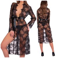 SZLAFROK Z KORONKĄ PENIUAR CZARNY WIĄZANY L/XL