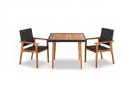 Stół z drewna drewniany + 2 krzesła ogrodowe Zestaw mebli ogrodowych rattan