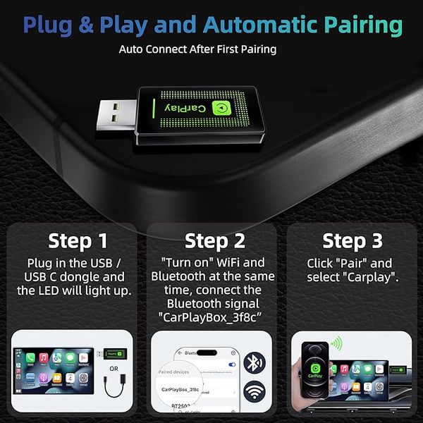 Lyssiefeel Wireless CarPlay Adapter Easy Plug & Play zdjęcie 6