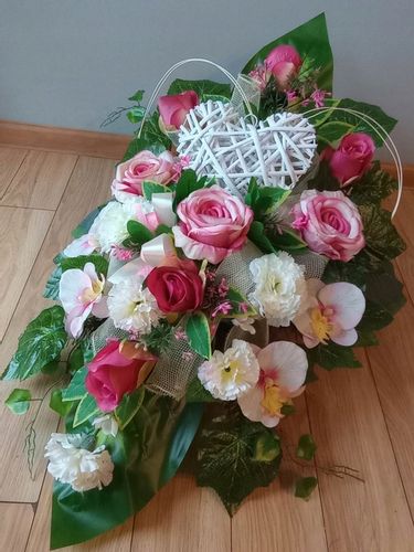 Stroik na cmentarz GRÓB kompozycja KOMPLET SERCE na Arena.pl