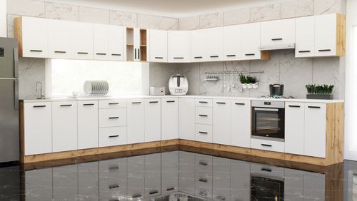 Kuchnia Narożna Duża Modułowa Nowoczesna Z Blatem 6.8m Wotan Biały Szary na Arena.pl