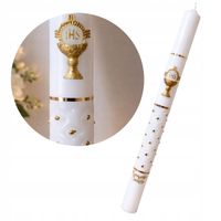 Świeca komunijna złota do Pierwszej Komunii Świętej zdobiona gromnica