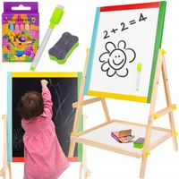 Tablica Magnetyczna Suchościeralna Kredowa Stojąca Dwustronna Drewniana 2w1