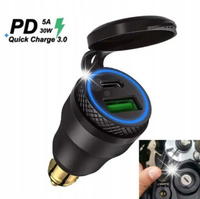 ŁADOWARKA MOTOCYKLOWA GNIAZDO DIN (BMW) PD 3.0 USB C WOLTOMIERZ WYŁĄCZNIK