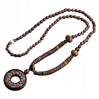 Naszyjnik Drewniany NEPAL BUDDYJSKI MALA Amulet KORALIKI RĘCZNIE WYKONANY
