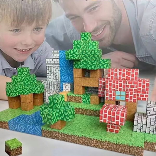 KLOCKI MAGNETYCZNE KLOCKI SZEŚCIANY 200 KLOCKÓW + 1 LUDZIK KLOCKI PIKSELE zdjęcie 3