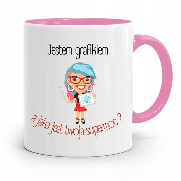 Kubek Różowy Dla Grafika A Jaka Jest Twoja Moc? Z Nadrukiem Ze Zdjęciem zdjęcie 1