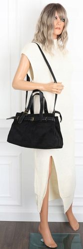 Torebka Damska shopper zamszowa torebka jamnik włoska marka 1255 Czarna na Arena.pl