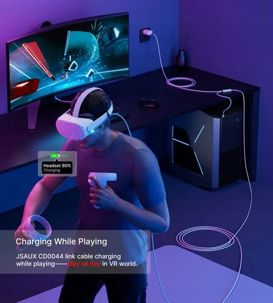 JSAUX CD0044 kabel 5M do Meta Oculus Quest 3 2 1 Pro USB-C kątowy USB-A zdjęcie 4