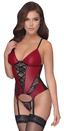 cottelli lingerie xl - koszulka matowa z koronką i paskami + stringi na Arena.pl