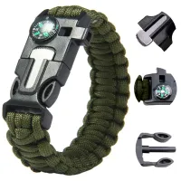 Bransoletka survival opaska 5w1 kompas krzesiwo linka nóż linka paracord - zielona plecionka paracord