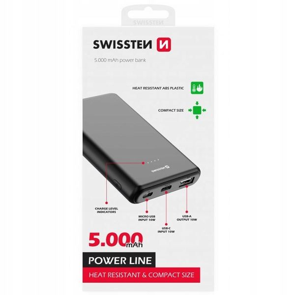 Powerbank SWISSTEN 5000 mAh micro USB USB-C USB-A + kabel USB-C/USB-C 10 W zdjęcie 4