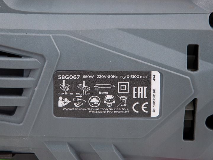 Wyrzynarka 650W ilość suwów 0-3100 GRAPHITE 58G067 zdjęcie 13
