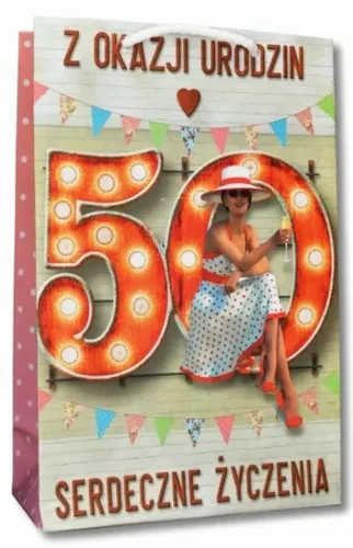 Kubek Torebka Kartka PREZENT na 50 URODZINY DLA KOBIETY, 50tkę na Arena.pl