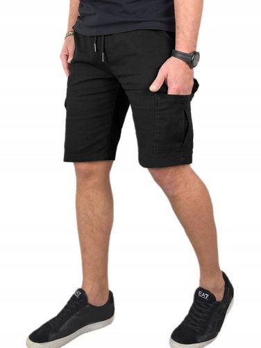 SPODENKI męskie JEANSOWE BOJÓWKI krótkie spodnie PAS z GUMKĄ Czarne r. L na Arena.pl
