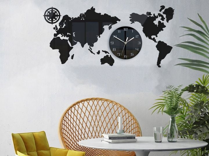 Duży zegar ścienny Mapa 80x40 Nowoczesny 3d Cichy zdjęcie 4