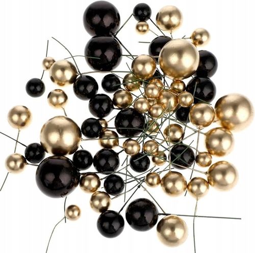 DEKORACJA TOPER TOPPER NA TORT ZŁOTE CZARNE KULE MIX NA PIKU ZESTAW 50 szt na Arena.pl