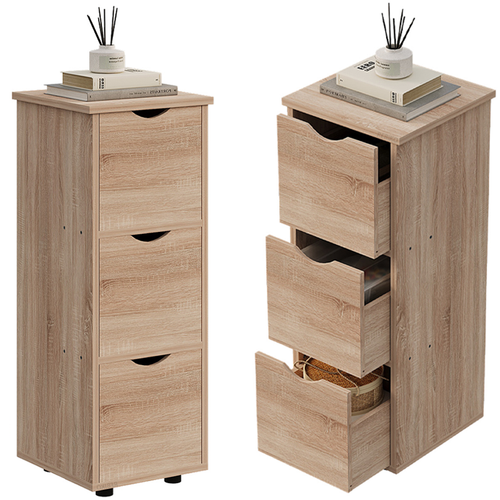 SZAFKA SŁUPEK Z SZUFLADAMI RUSTYKALNY DĄB KOMODA STOJĄCA WĄSKA POJEMNA 80cm na Arena.pl