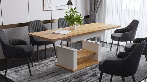 Ława Rozkładana Podnoszona Ławostół Stół L06 Biały Czarny 120/200x70 Loft na Arena.pl