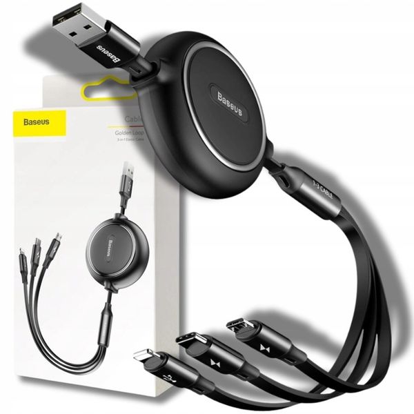 BASEUS SZYBKI KABEL ZWIJANY 3w1 USB - micro USB/Lightning/USB C 3.5A 1,2m zdjęcie 1