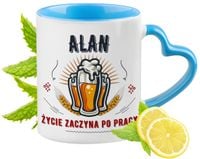 Dla Alana Kubek Błękitny Z Uszkiem W Kształcie Serca Na Prezent Z Nadrukiem