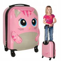 WALIZKA PODRÓŻNA DLA DZIECI KABINOWA BAGAŻ PODRĘCZNY NA KÓŁKACH KOT RÓŻOWA