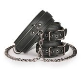 kajdanki leather collar with handcuffs