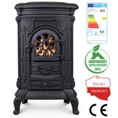 Zdobiony POLSKI EKO kominek wolnostojący ŻELIWNY PIEC KOZA INGRID CZARNY