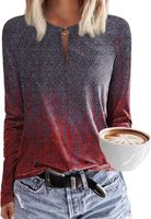 Damska Koszulka z Długim Rękawem V-Neck Casual Gradient Miękki Czerwony XXL
