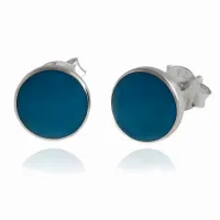 DELIKATNE OKRĄGŁE SREBRNE KOLCZYKI KÓŁKA 7MM WKRĘTKI NIEBIESKA MASA SREBRO