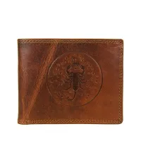 portfel męski brązowy poziomy ze znakiem zodiaku