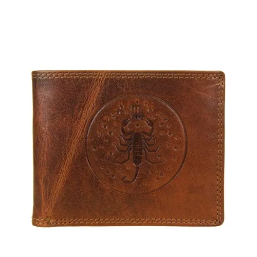 portfel męski brązowy poziomy ze znakiem zodiaku na Arena.pl