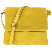 VERA PELLE torebka zamszowa listonoszka z klapą i paskiem V480 żółta