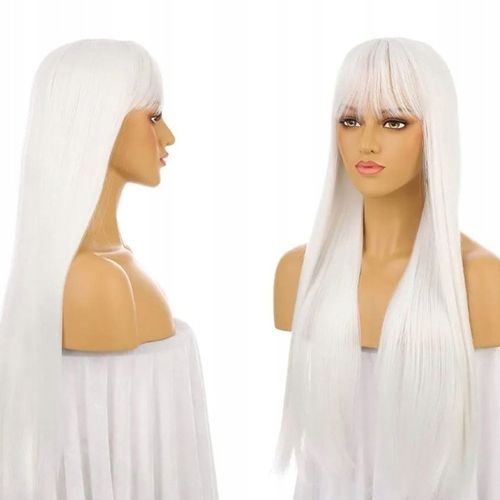 Peruka długa biała 100 cm cosplay karnawał włosy proste grzywka czepek na Arena.pl