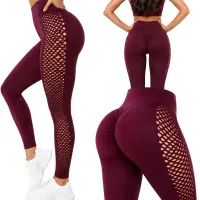Legginsy damskie push up modelujące wysoki stan fitness bordo L/XL
