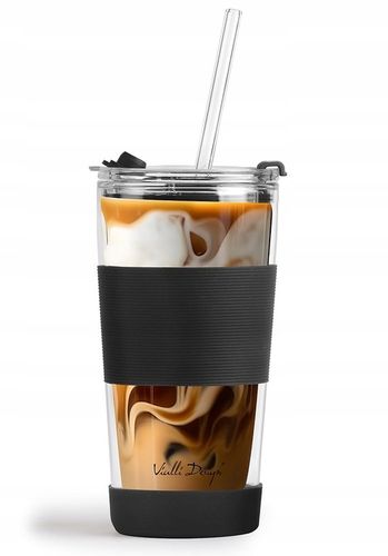 Szklany kubek do kawy ze słomką Vialli Design FUORI 600ml 30374 (czarny) na Arena.pl
