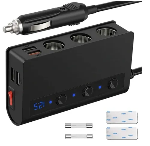 Rozgałęźnik | Rozdzielacz USB 12/24V|QC USB-A|3 x USB-A|3 x zapalniczka|LCD na Arena.pl