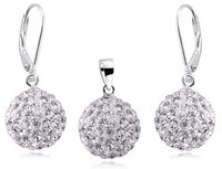 ELEGANCKI KLASYCZNY WISZĄCY SREBRNY KOMPLET BIAŁE KRYSZTAŁKI SWAROVSKI 12MM
