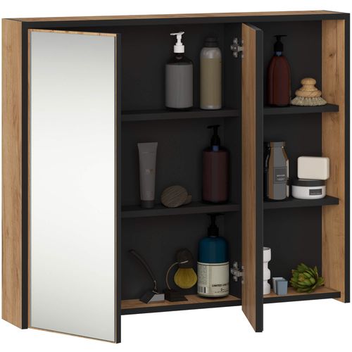 Szafka łazienkowa z lustrem VAMI 90 cm 2 drzwi 6 półek - dąb craft czarny na Arena.pl