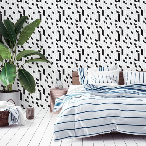 Tapeta Ścienna Czarno-Biały GEOMETRYCZNY Wzór 3D na Arena.pl