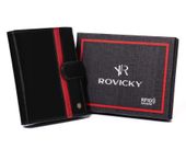 elegancki, skórzany portfel męski z czerwonym akcentem — rovicky