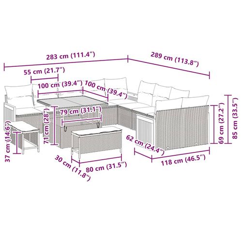 Zestaw Sof na Ogród z poduszką 13 pcs Szary 100 x 100 x 71 cm na Arena.pl