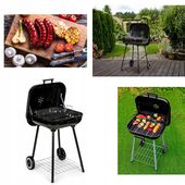 Grill Ogrodowy z Pokrywą, Kółkami Czarny 43 x 40 cm