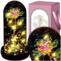 WIECZNA RÓŻA W SZKLE LED ŚWIECĄCA POMYSŁ NA PREZENT NA WALENTYNKI + PUDEŁKO