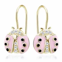 DELIKATNE POZŁACANE SREBRNE WISZĄCE KOLCZYKI RÓŻOWE BIEDRONKI CYRKONIE