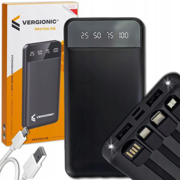 Powerbank 10000 mAh POWER BANK z latarką lightning, microUSB, USB-C, USB zdjęcie 5