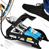 POMPKA NOŻNA DWUTŁOKOWA SAMOCHODOWA ROWEROWA MOCNA PORZĄDNA CZARNA