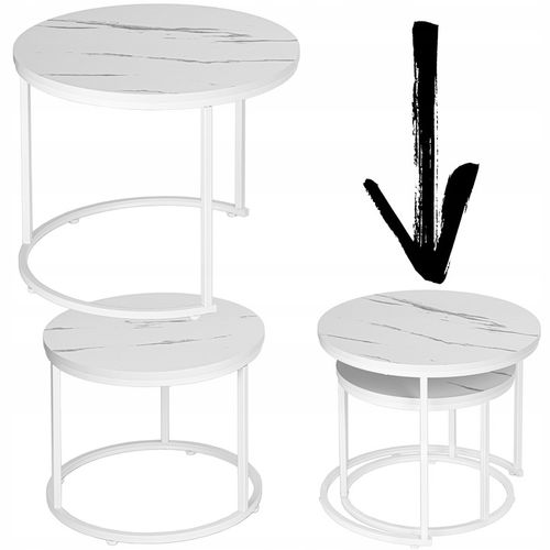 STOLIK KAWOWY OKRĄGŁY 2W1 BIAŁY MARMUR ZESTAW 2 STOLIKÓW KAWOWYCH na Arena.pl